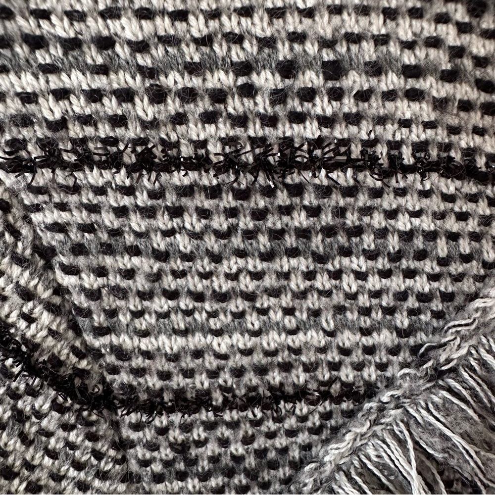 Chico’s Fringe Lace Wool Blend Cardigan Jacket Size 2 L Black & White Office - Picture 12 of 13